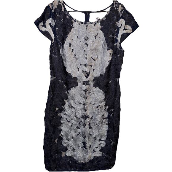 NWOT JS Collection Navy Embroidered Cocktail Sheath Dress SZ 14 Stunning! - Picture 1 of 8